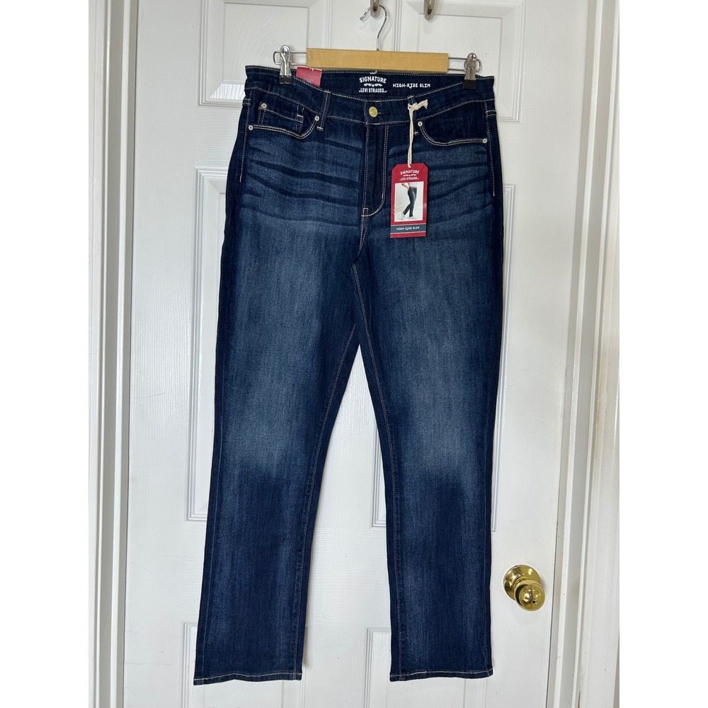 Signature by Levi Strauss & Co Stretch Soft Dark Wash High-Rise Slim jeans 12/31 - Picture 2 of 13